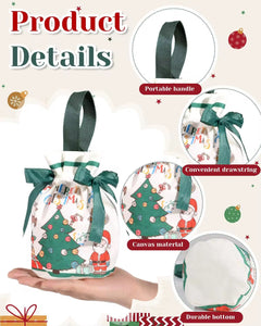 Christmas Gift Wrapping Bags With Drawstring Red and Green Candy Xmas Gift Bags Reusable Canvas Santa Bag for Xmas Present Party - Santas Workshop Direct 