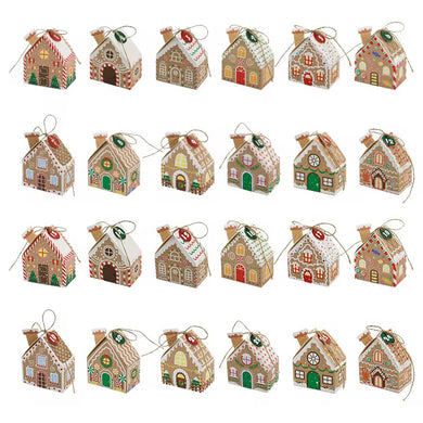 Christmas Theme House Shape Calendar Advent Candy Treat Paper Boxes