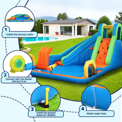 AirMyFun Kids Inflatable Pool Water Slide Cannon Splash Park Castle Outdoor Toys 427X374CM - Santas Workshop Direct 