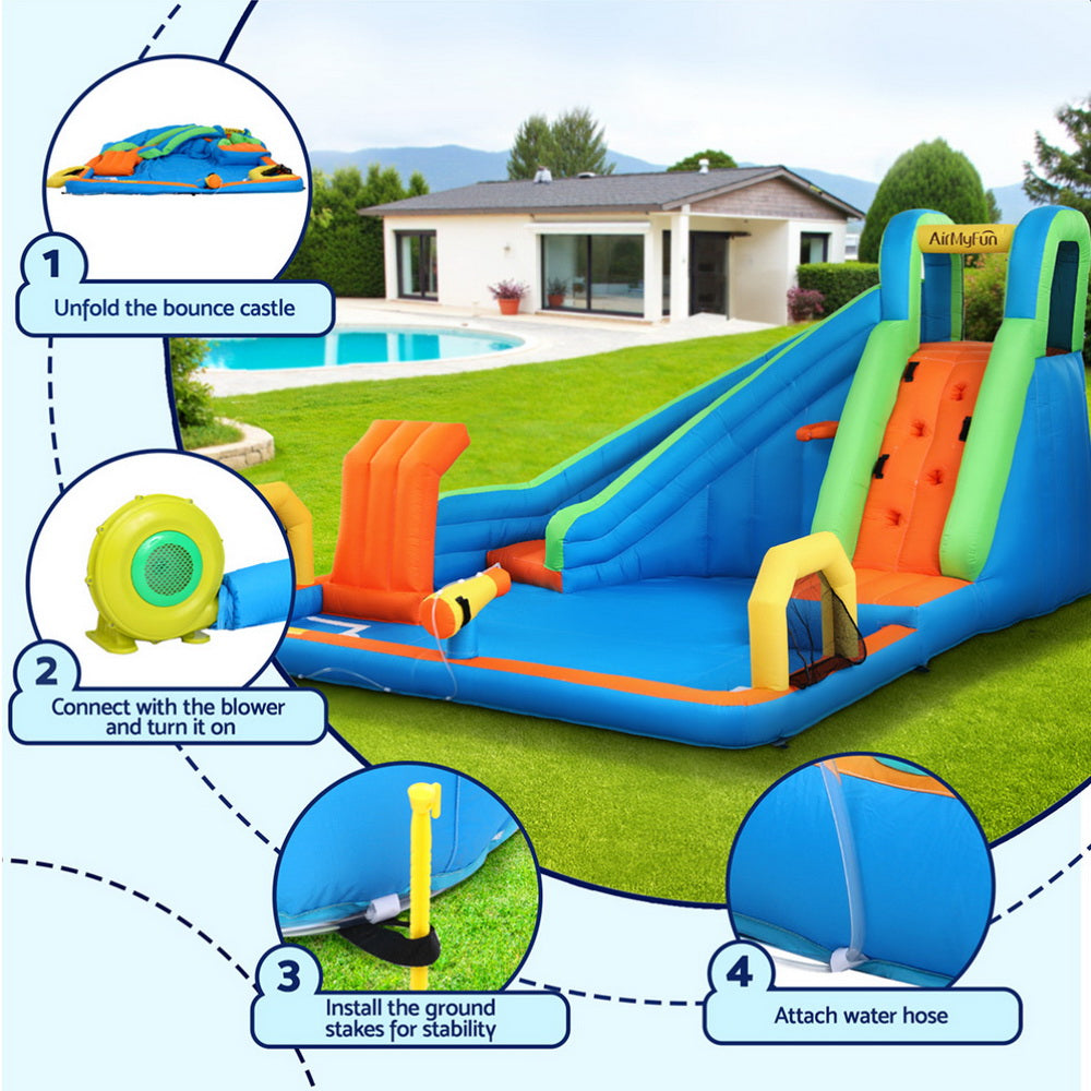 AirMyFun Kids Inflatable Pool Water Slide Cannon Splash Park Castle Outdoor Toys 427X374CM - Santas Workshop Direct 