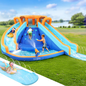 AirMyFun Kids Inflatable Pool Water Double Slide Park Jumping Castle 465X390CM - Santas Workshop Direct 