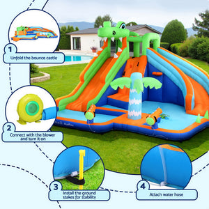 AirMyFun Kids Inflatable Pool Water Double Slide Park Jumping Castle 465X430CM - Santas Workshop Direct 