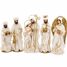 Large Handmade Christmas Nativity Set – 53cm Holy Family, 53cm Three Wise Men & 57cm Angel | White & Gold Religious Christmas Decorations
