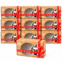 12pcs Kraft Christmas Gift Boxes with Clear Window, Paper Containers with Ribbons, Festive Snowflake Design For Holiday Packaging