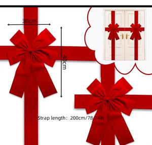 Large Christmas door hanging bows Red ribbon Santas Workshop Direct