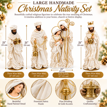 Large 53cm Handmade Christmas Nativity Set – Holy Family & Three Wise Men | Premium White & Gold Religious Christmas Decorations