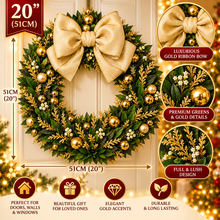 20” Christmas Gold Ribbon Wreaths 51cm - Elegant Christmas Decoration Door Wreath Decor