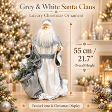 55cm Grey & White Standing Santa Claus Christmas Ornament – Luxury Holiday Home Decoration