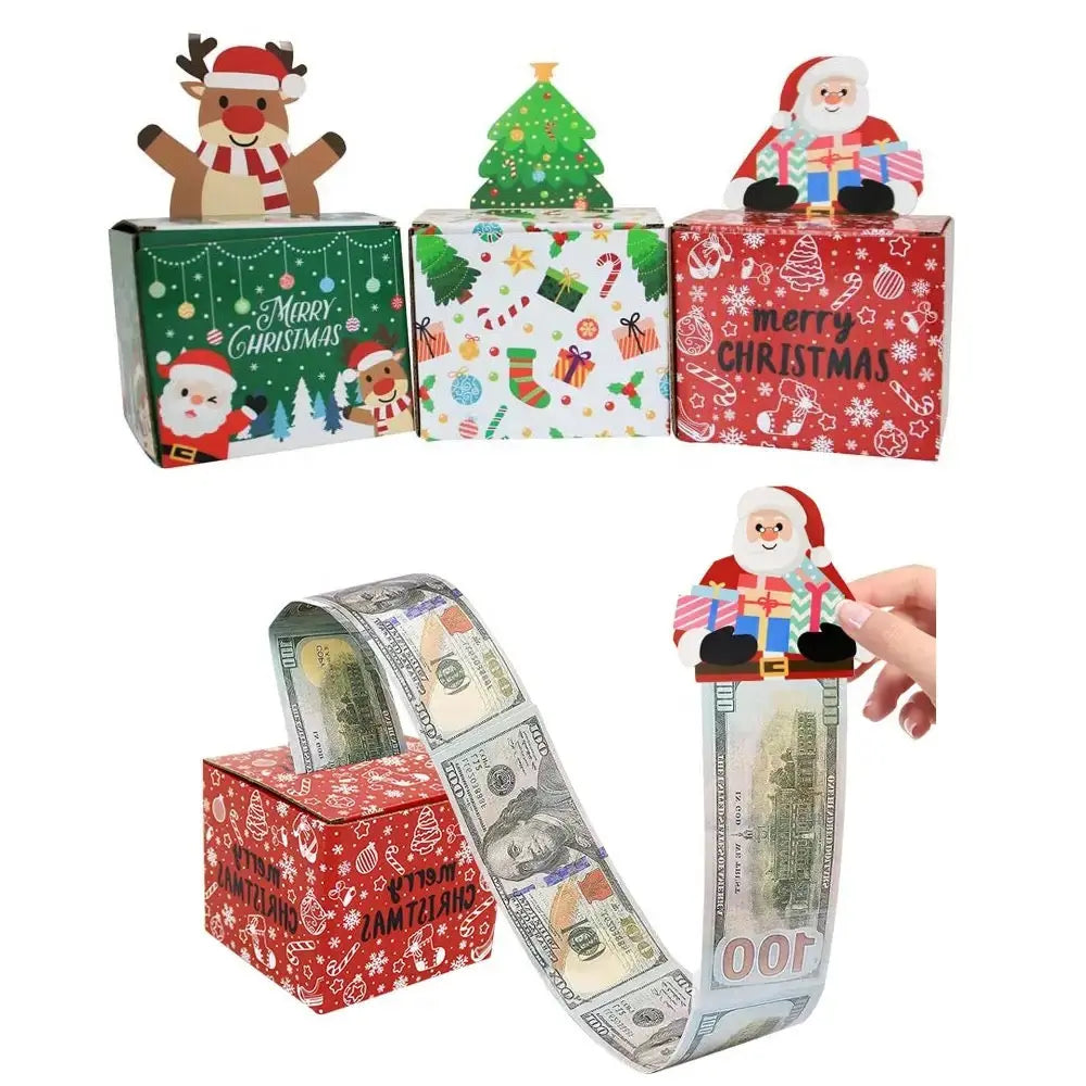 Merry Christmas Funny Christmas Money Holder Surprise Set with Pull Cash Gift Money Box Paper Boxes x 3pc Santas Workshop Direct