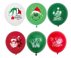 Merry Christmas Grinch style Foil Balloons Party Decor 6pcs party supplies 12inch pre order Santas Workshop Direct