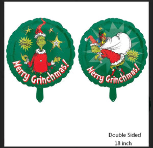 Merry Christmas Grinch style Foil Balloons Party Decor Santas Workshop Direct