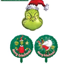 Merry Christmas Grinch style Foil Balloons Party Decor Santas Workshop Direct