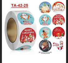 Set of 6 Rolls of 2.5cm Round Self-Adhesive Holiday Labels Featuring 44 Festive Designs for Wrapping, Envelopes, Bags, And Card Crafts (3000 stickers)