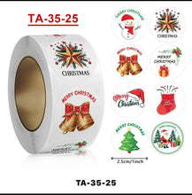 Set of 6 Rolls of 2.5cm Round Self-Adhesive Holiday Labels Featuring 44 Festive Designs for Wrapping, Envelopes, Bags, And Card Crafts (3000 stickers)