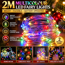 🎄 2M Multicolour LED Christmas Fairy Lights – Battery Operated Copper Wire String Lights for Christmas Trees, Garlands, Home Décor & Parties