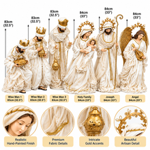 Extra Large Handmade Christmas Nativity Set 84cm – Holy Family, Three Wise Men & Angel | White & Gold Religious Christmas Decorations