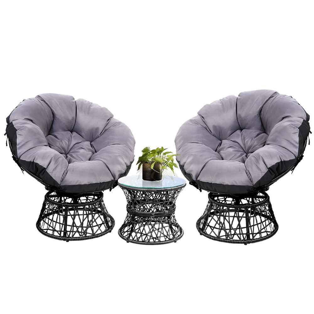 Gardeon Outdoor Lounge Setting Furniture Wicker Papasan Chairs Table Patio Black - Santas Workshop Direct 