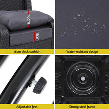 Gardeon 3PC Outdoor Furniture Bistro Set Lounge Wicker Swivel Chairs Table Cushion Black - Santas Workshop Direct 