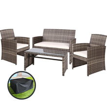 Gardeon 4 PCS Outdoor Sofa Set with Storage Cover Rattan Chair Furniture Grey - Santas Workshop Direct 