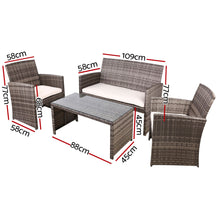 Gardeon 4 PCS Outdoor Sofa Set with Storage Cover Rattan Chair Furniture Grey - Santas Workshop Direct 