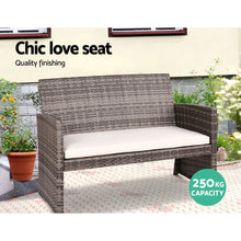 Gardeon 4 PCS Outdoor Sofa Set with Storage Cover Rattan Chair Furniture Grey - Santas Workshop Direct 