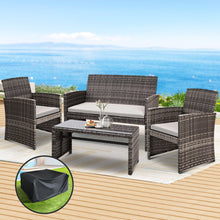 Gardeon 4 PCS Outdoor Sofa Set with Storage Cover Rattan Chair Furniture Grey - Santas Workshop Direct 