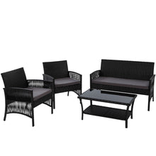 Gardeon 4PCS Outdoor Sofa Set Wicker Harp Chair Table Garden Furniture Black - Santas Workshop Direct 