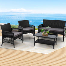 Gardeon 4PCS Outdoor Sofa Set Wicker Harp Chair Table Garden Furniture Black - Santas Workshop Direct 