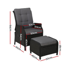 Gardeon 2PC Recliner Chair Sun lounge Wicker Lounger Outdoor Furniture Adjustable Black - Santas Workshop Direct 