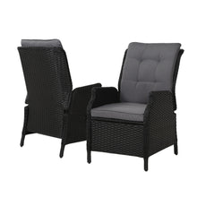 Gardeon 2PC Recliner Chair Sun lounge Wicker Lounger Outdoor Furniture Adjustable Black - Santas Workshop Direct 