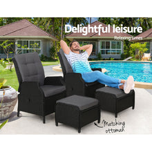 Gardeon 2PC Recliner Chair Sun lounge Wicker Lounger Outdoor Furniture Adjustable Black - Santas Workshop Direct 