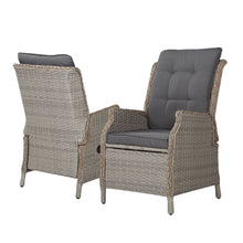 Gardeon 2PC Recliner Chair Sun lounge Wicker Lounger Outdoor Furniture Adjustable Grey - Santas Workshop Direct 
