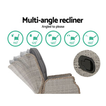 Gardeon 2PC Recliner Chair Sun lounge Wicker Lounger Outdoor Furniture Adjustable Grey - Santas Workshop Direct 