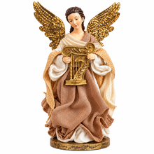 14.25" Handmade Christmas Angel Figurine – 36cm Standing Angel with Gold Wings & Harp | Premium Religious Nativity Decoration