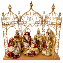 12" Christmas Nativity Set with 24" Gold Gazebo – Holy Family, Three Wise Men & Angel – Large Religious Christmas Decoration