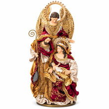 Luxury 60cm Handmade Christmas Nativity Set – Holy Family, 23.25" Gold Winged Angel & 17.75" Three Wise Men | Large Burgundy & Gold Religious Christmas Display