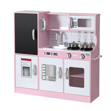 Keezi Kids Wooden Pretend Kitchen Play Set Cooking Toys Pot Ice Cup Oven Blackboard 80CM Pink - Santas Workshop Direct 