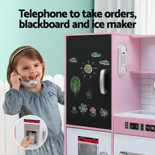 Keezi Kids Wooden Pretend Kitchen Play Set Cooking Toys Pot Ice Cup Oven Blackboard 80CM Pink - Santas Workshop Direct 