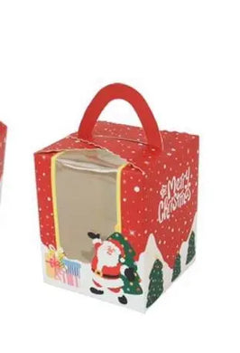 PRE ORDER 1 hole Christmas cup cake box  x 6 pc Santas Workshop Direct