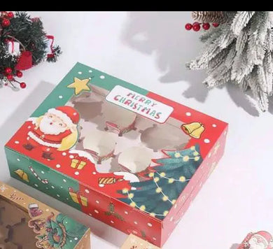 PRE ORDER Christmas (Red & Green) cup cake Box x 12 pcs Santas Workshop Direct