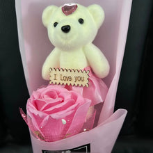 Pink Soap Bear Flower with teddy I love you Santas Workshop Direct