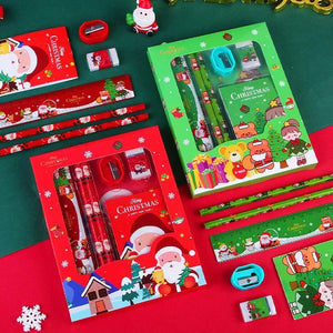 Christmas Red Children’s Stationery 6pcs set Pencil sharpener Eraser Ruler set gift for kids Santas Workshop Direct