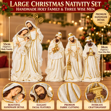 Large Handmade Christmas Nativity Set – 55cm Holy Family & 38cm Three Wise Men, White & Gold Religious Figurines