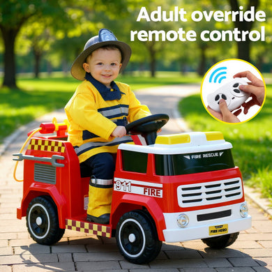 Rigo Kids Ride On Car Electric Fire Engine Fighting Truck with Water Gun Music - Santas Workshop Direct 