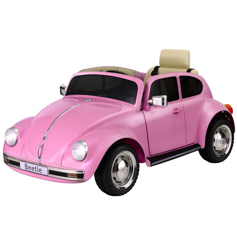 Kids Ride On Car Licensed Volkswagen Beetle Electric Toys Horn Remote 6V Pink - Santas Workshop Direct 