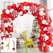 Red White Gold Reindeer & Candy Cane Christmas Balloon Arch Kit – Holiday Party Decoration Garland Set