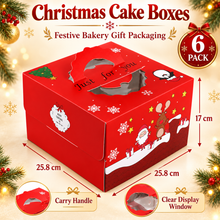 6-Pack Red Christmas Cake Boxes with Handle – Festive Bakery Gift Packaging, 25.8 × 25.8 × 17 cm