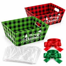 Red Green Christmas Hamper Cookie gift bakery hamper trays with cellophane and ribbon 18x13. 5x9cm