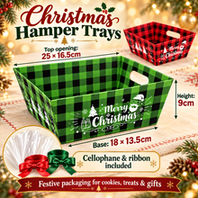 Red Green Christmas Hamper Cookie gift bakery hamper trays with cellophane and ribbon 18x13. 5x9cm