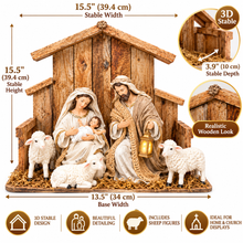 8.25" Holy Family Christmas Nativity Set with 15.5" 3D Stable – Not Flat | Religious Manger Scene with Sheep for Home & Church